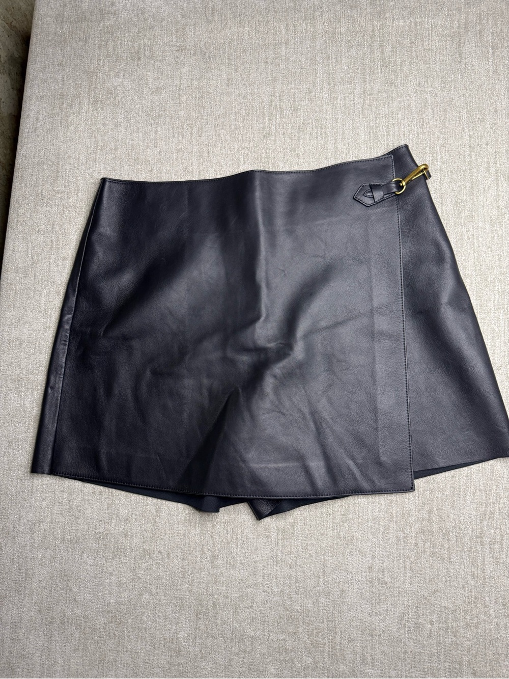 NWT Massimo Dutti Black Leather Wrap Skort Shorts Size L $259
